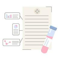 Medical Test Result. Hospital checkup record with testing tube icon. Clinic Report with blood sample probe. Vector flat outline illustration isolated on white background.