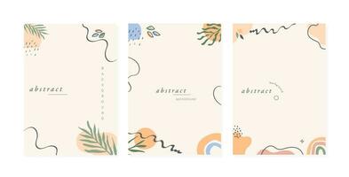 Set of trendy vertical templates with rainbows and abstract geometrical shapes and lines. Good for cover, invitation, banner, placard, brochure, poster, card or flyer. Vector illustration.