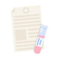 Medical Test Result. Hospital checkup record with testing tube icon. Clinic Report with blood sample probe. Vector flat outline illustration isolated on white background.