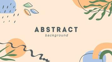 Boho abstract horizontal banner template. Trendy minimal background with tropical palm leaves, rainbow, geometric shapes and lines. Vector frame in flat style.