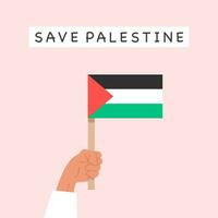 People holding a placard with caption Free Palestine. Concept of war between Israel and Gaza. Fight for Palestinian freedom. Banner Vector Card in flat cartoon style.