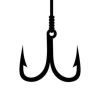 Fishing hook with two sharp hooks. Concept of fish trap in the sea with fishing line. Simple trap on white background. Vector illustration