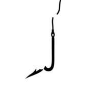 Fishing hook with broken hook. The fishing rod is damaged and can no longer be used. Vector silhouette