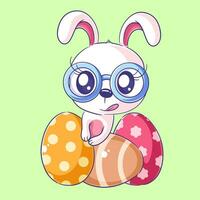 Cute bunny is with eggs vector