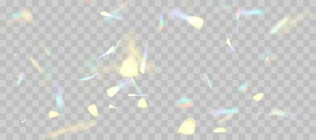 Blurred rainbow refraction overlay effect. Light lens prism effect. Holographic reflection, crystal flare leak shadow overlay. Vector abstract illustration.