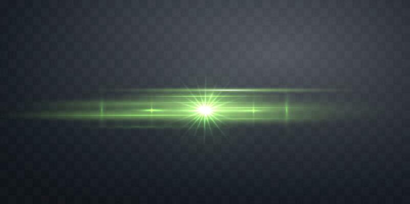 Green lens flare. Sun flash with rays or spotlight. Green glow flare light effect. Vector illustration