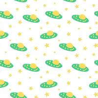 Baby cute seamless pattern with space elements on white background. Hand drawn flat cartoon style. Vector illustration