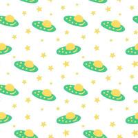 Baby cute seamless pattern with space elements on white background. Hand drawn flat cartoon style. Vector illustration