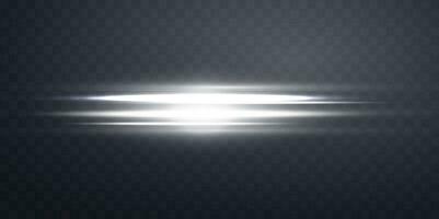 Silver horizontal lensflare. Light flash with rays or spotlight and bokeh. Silver glow flare light effect. Vector illustration.