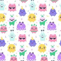 Baby cute seamless pattern with space elements on white background. Hand drawn flat cartoon style. Vector illustration