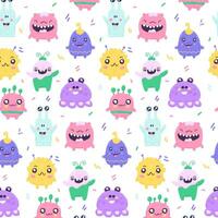 Baby cute seamless pattern with space elements on white background. Hand drawn flat cartoon style. Vector illustration