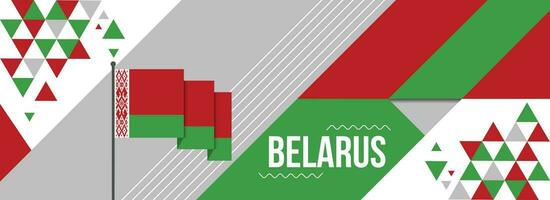 Belarus national or independence day banner design for country celebration. Flag of Belarus modern retro design abstract geometric icons. Vector illustration