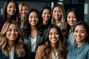 AI generated Women, diversity and empowerment, portrait of team in HR department at creative marketing startup company photo