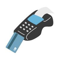 Payment terminal with inserted credit card vector