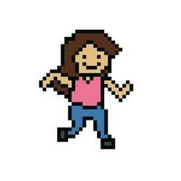 Cute pixel cartoon 8bit character woman run or running lifestyle ventor for decoration life style 8 bit female jog marathon exercise vector. vector