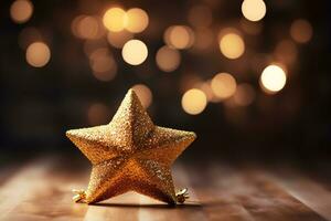 AI generated Golden Christmas Star with Bokeh Light Blurred Background. Generative AI photo