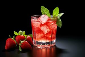 AI generated Strawberry Alcoholic Cocktail, Refreshing Summer Drink on White Background. Generative AI photo