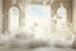 AI generated Abstract Motion of White Foam Flying in Air in Studio Light. Generative AI photo