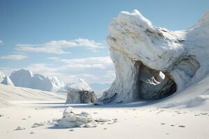 AI generated Natural White Rock on Snow Field, Breathtaking Winter Landscape. Generative AI photo