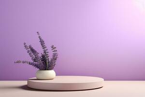 AI generated Minimal Product Display Podium with Lavender Flowers. Generative AI photo