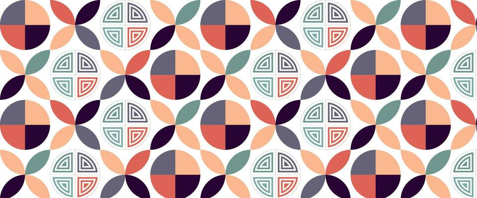 Geometric pattern vector background with Scandinavian abstract color or Swiss geometry prints of rectangles, squares and circles shape design