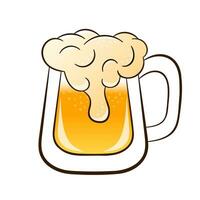 Glass of beer in line art, flat style. Icon of alcoholic beverage for pub and bar menu. Vector illustration isolated on a white background.