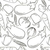 Outline vegetable seamless pattern. Hand drawn vector background. Healthy food vector pattern. Great for menu, poster, print, wallpaper.