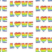 LGBTQ seamless pattern with words Love isolated on white background. Vector illustration in doodle, flat style.