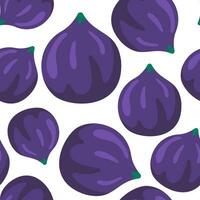 Fig fruits vector seamless pattern in flat style. Decorative background for ripe organic food. White background.