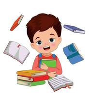 Cute Little boy reading book vector