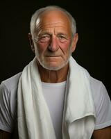 AI generated Portrait of elderly gentleman with towel, happy active seniors images photo