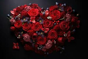 AI generated Capturing the essence of romance with red roses forming a heart in nature, valentine, dating and love proposal image photo