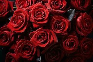 AI generated The timeless beauty of love captured in a mesmerizing red rose display, valentine, dating and love proposal image photo