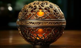 AI generated Exquisite incense box with detailed patterns and a veil of fragrant smoke, eid and ramadan images photo