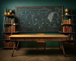 AI generated An open book pencils and a chalkboard filled with possibilities, education pictures for website photo