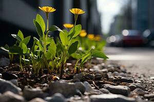 AI generated Dandelions defying the concrete jungle, go green images photo