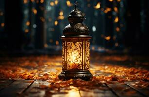 AI generated Lantern silhouette casts shadows in the dark, eid and ramadan images photo
