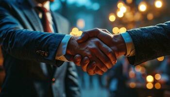 AI generated Business men shake hands in agreement, business meeting image photo