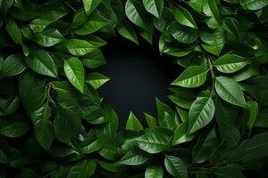 AI generated Green leaves forming a timepiece encouraging environmental awareness, environmental images photo