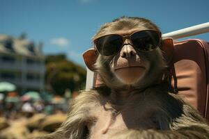 AI generated Beachside primate soaking up the tropical breeze, summer landscape image photo