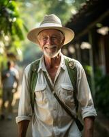 AI generated A gentleman walks the path, diverse active seniors pictures photo