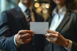 AI generated Business partners showcase ideas on index card, business meeting image photo