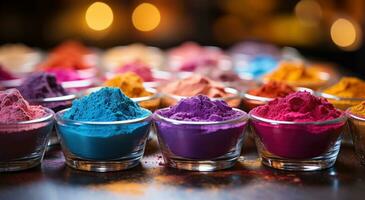 AI generated Various colors arranged in cup, holi festival image download photo