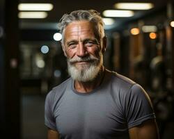 AI generated Aged man in gym, images of senior citizens photo