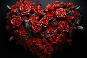 AI generated Red roses forming a romantic shape, engagement, wedding and anniversary image photo