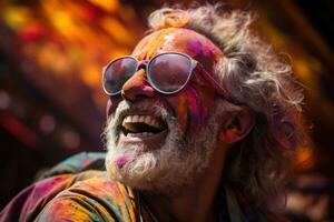 AI generated Stylish reflections holi colors gleam in celebratory sunglasses, holi festival image download photo