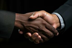 AI generated A powerful handshake between two businessmen in a professional setting, business meeting image photo