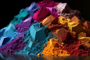 AI generated Hues close up scenes of distinct colored powders, holi festival image download photo