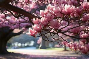 AI generated Magnolia flowers by the majestic tree, spring session photos