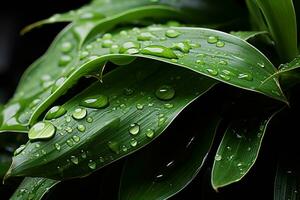 AI generated Glistening droplets on fresh green foliage a testament to water lifegiving power, environmental concept photo